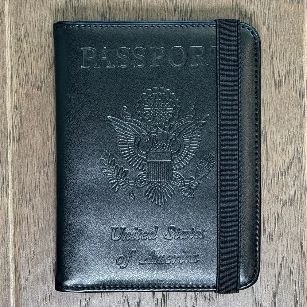 NEW! Black USA Passport Holder and Wallet with RFID, Air Tag Slot, Pen